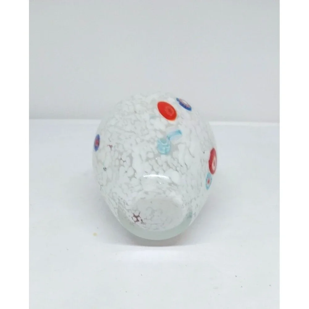 Art Glass Spotted Colored Mini White Millefiori Glass Hand Blown Vase 4.5